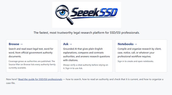 The SeeekSSD home page with Browse, Ask and Notebooks